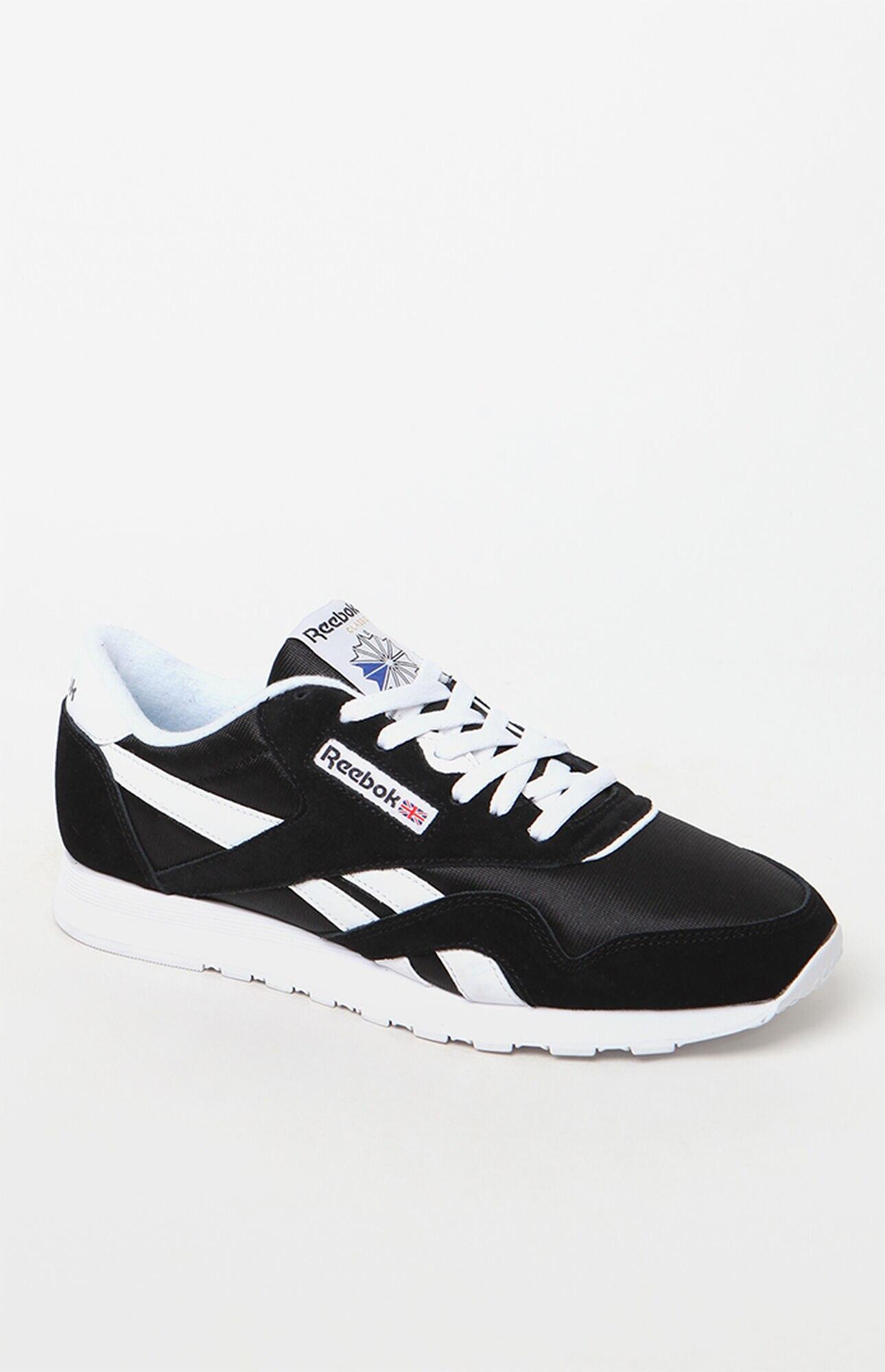 reebok classic black and white leather & nylon shoes
