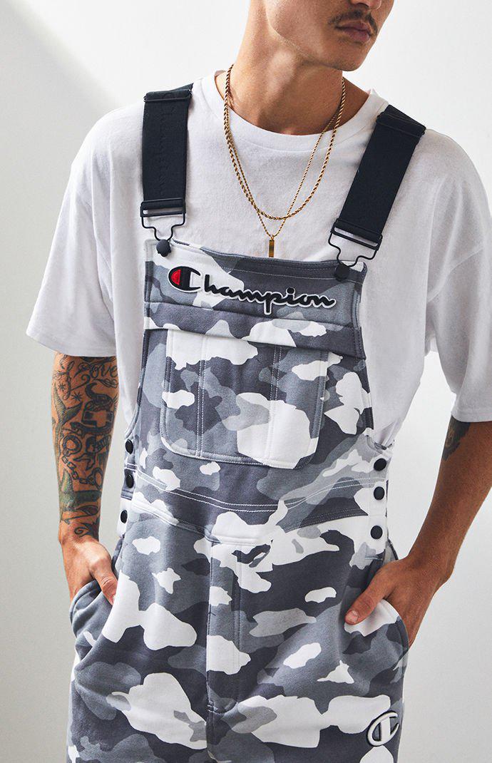 champion white camo fleece overalls