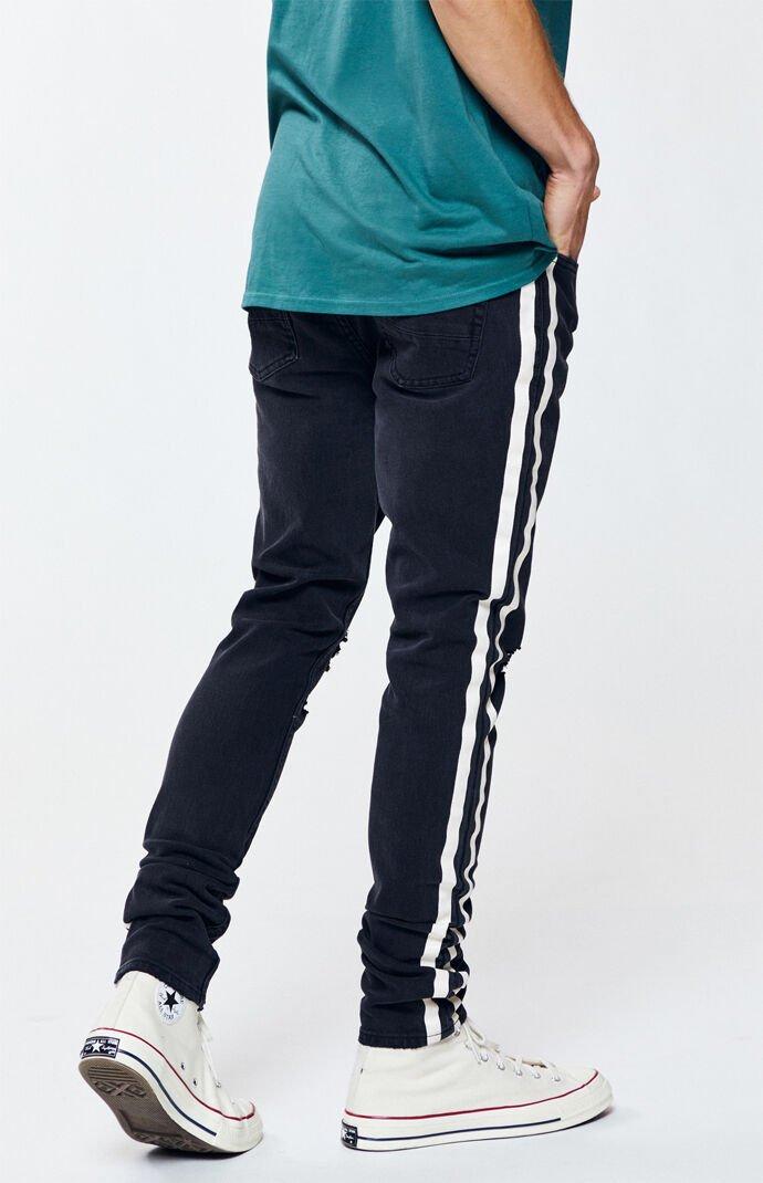 PacSun Denim Side Stripe Ripped Stacked Skinny Jeans in Black for Men - Lyst