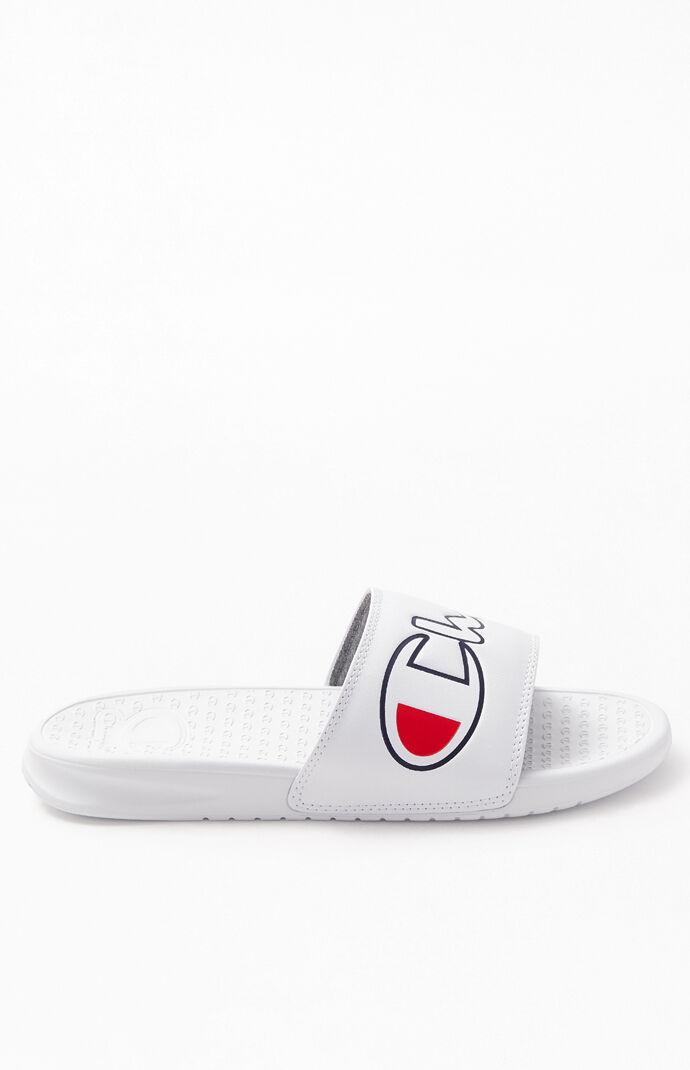 white champion flip flops