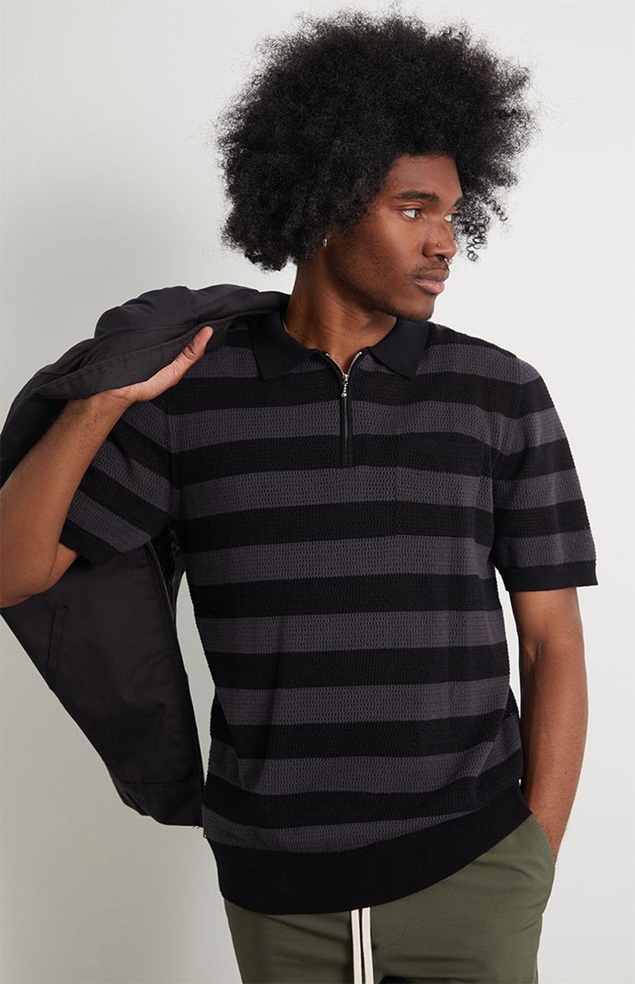 PacSun Striped Zip Knit Polo Shirt in Black for Men | Lyst