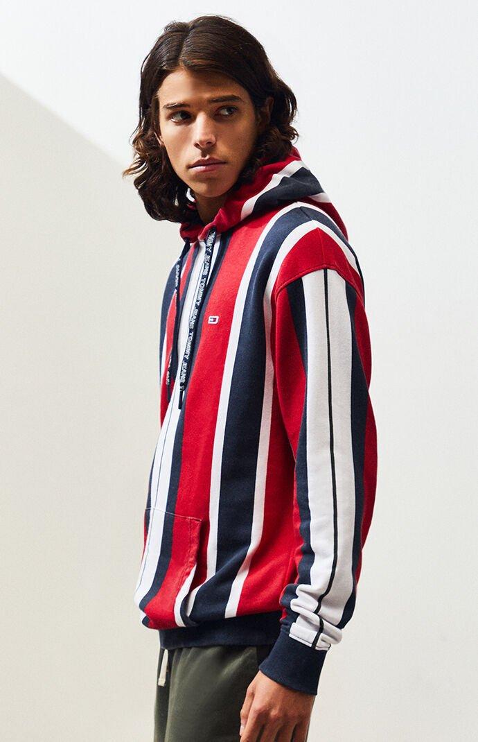 Tommy Hilfiger Vertical Stripe Cotton Hoody in Red for Men | Lyst