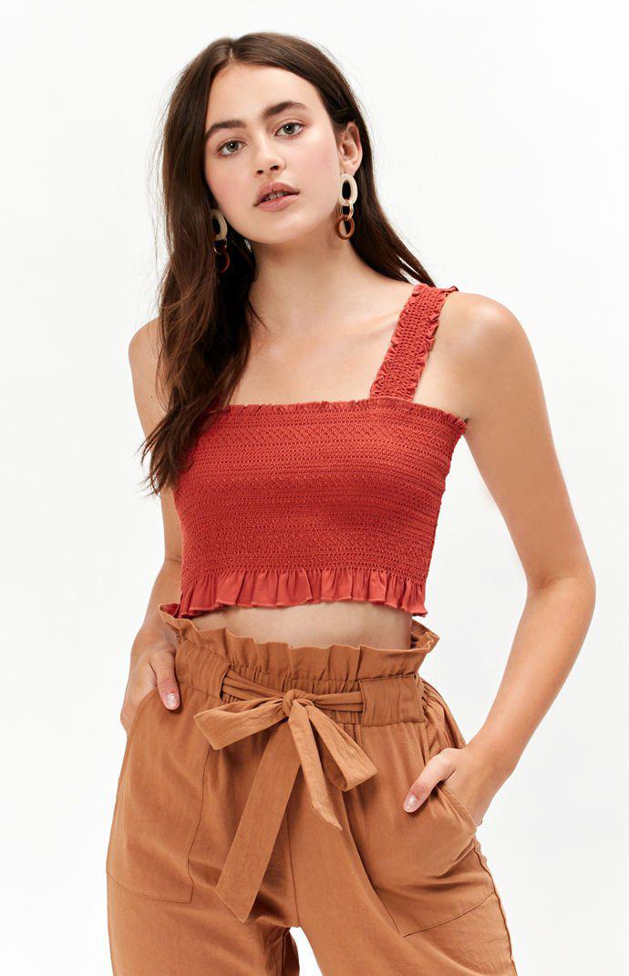 red smocked tank top