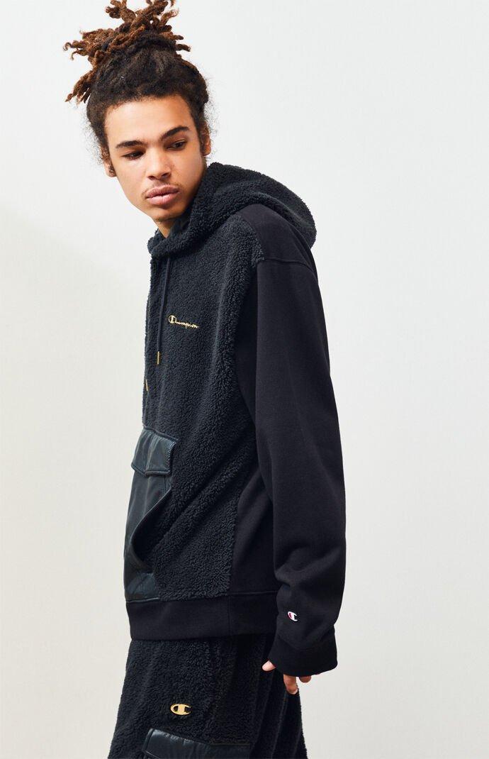 Champion Fleece Sherpa Panel Hoodie in Black for Men | Lyst