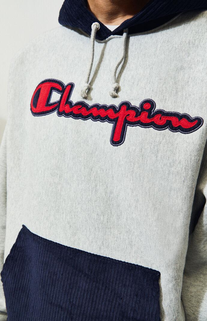 champion corduroy piecing pullover hoodie