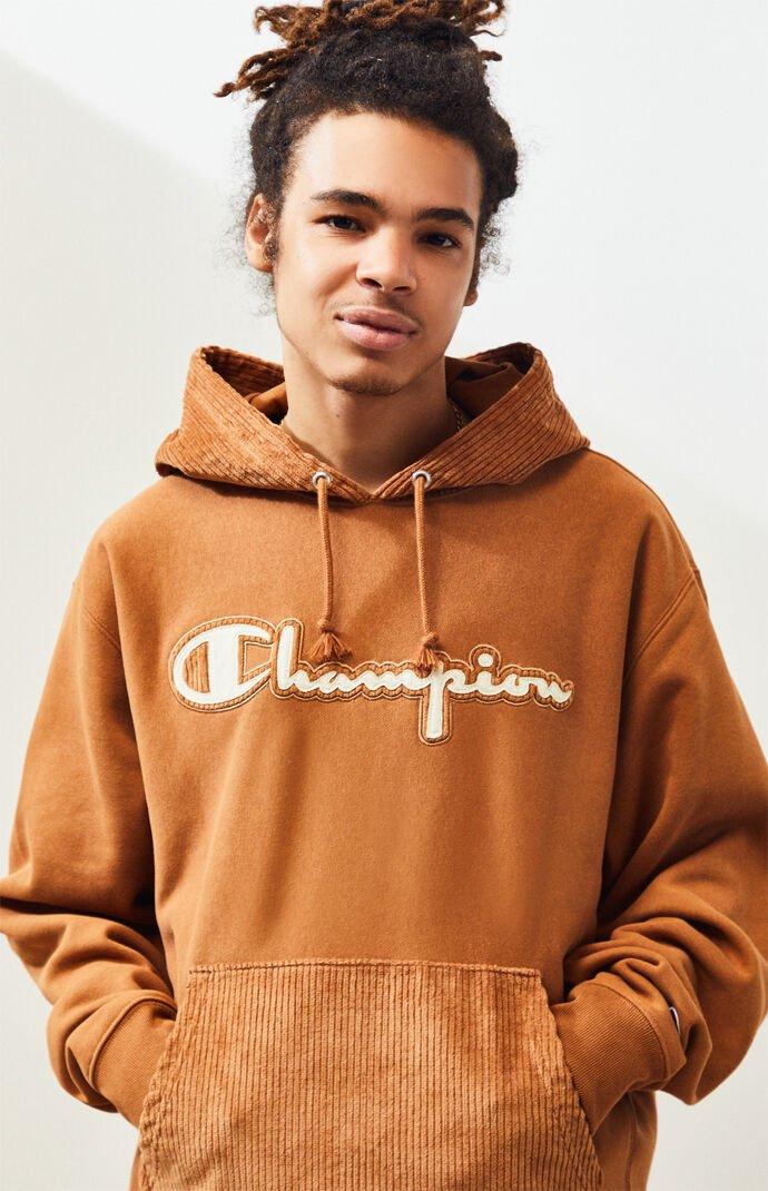 Den aktuelle Veluddannet Kartofler Champion Corduroy Piecing Pullover Hoodie in Brown for Men - Lyst