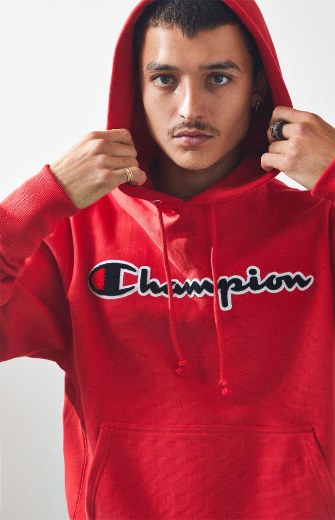 Champion Fleece Reverse Script Pullover Hoodie in Red for Men - Lyst