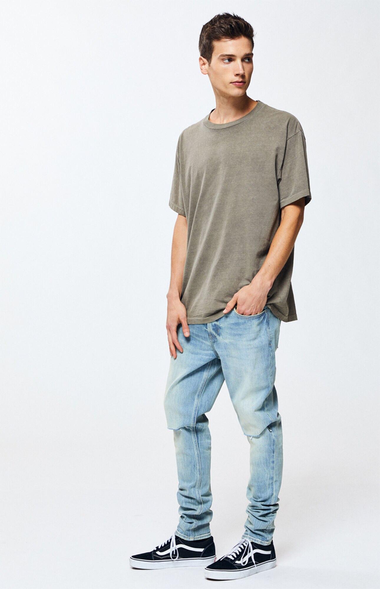 PacSun Denim Light Ripped Stacked Skinny Jeans in Blue for Men - Lyst