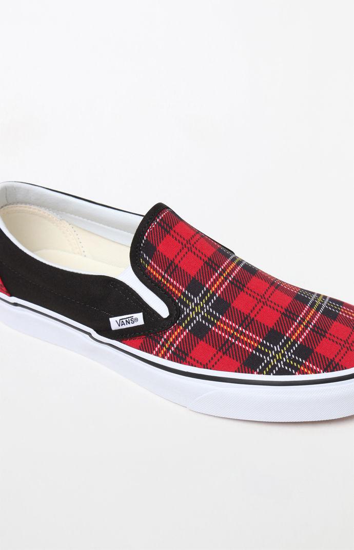 Vans Classic Slip-on Plaid Shoes in Red for Men | Lyst