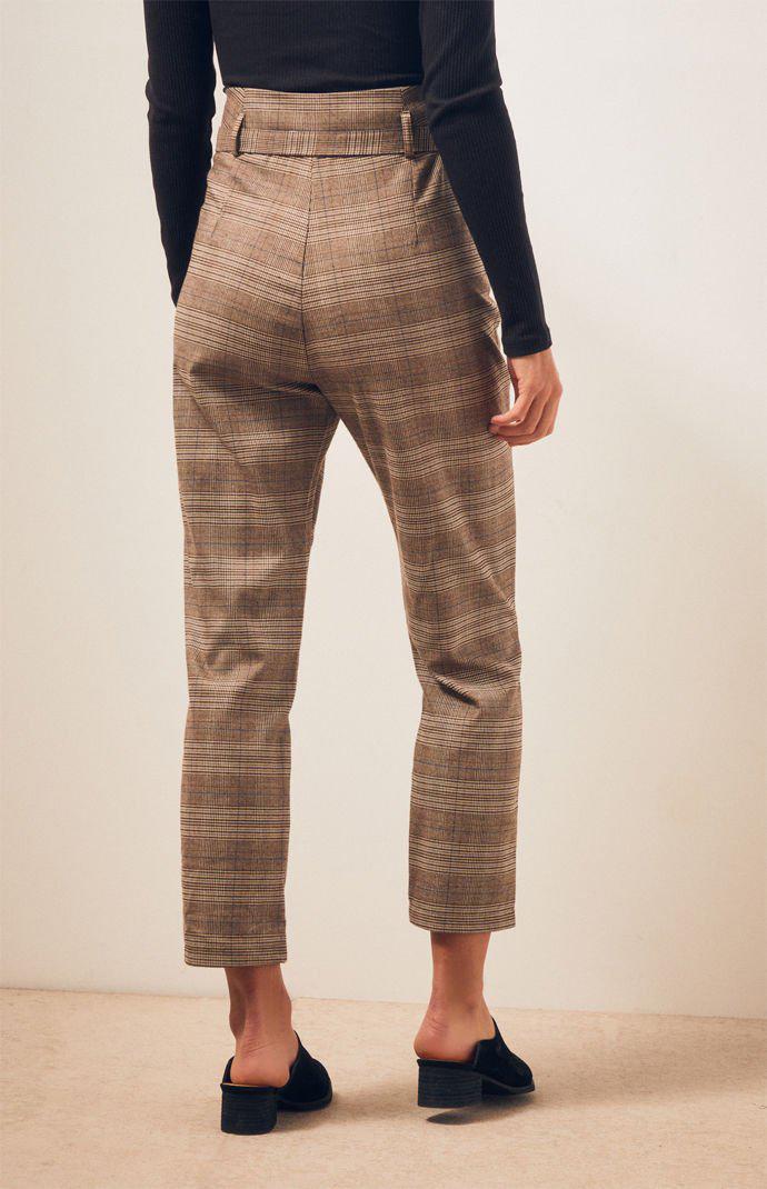 Kylie Synthetic Belted Plaid Pants in 