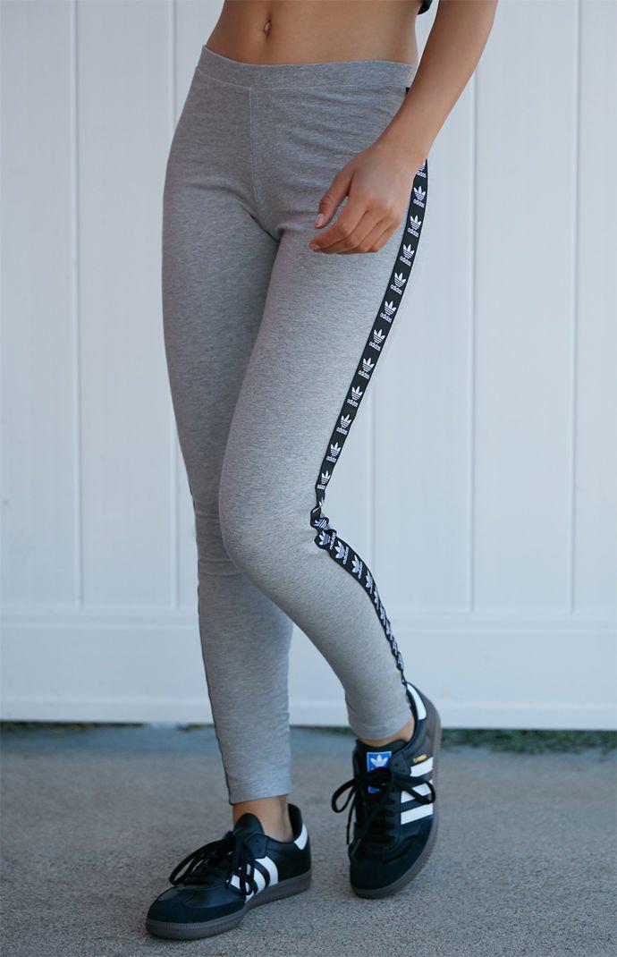 adidas Cotton Heather Grey Trefoil Taped Leggings in e. Heather Grey (Gray)  - Lyst