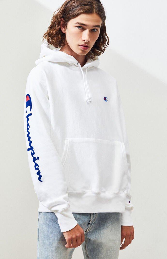 Champion LIFE Mens Reverse Weave Po Hood-Oversized Flock Script