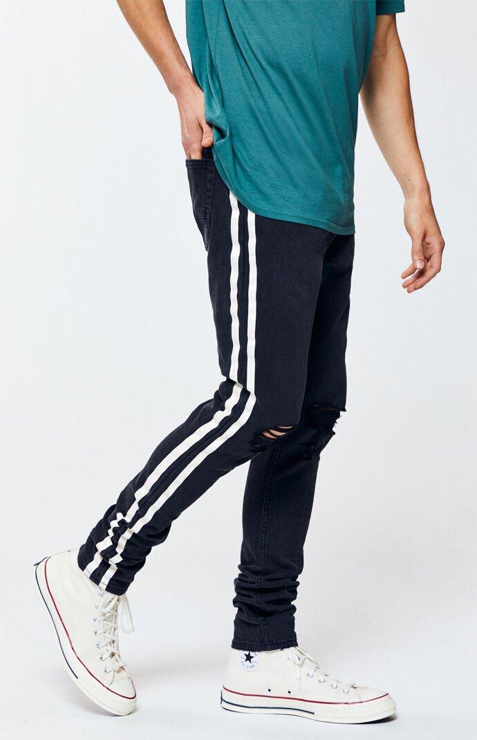 PacSun Denim Side Stripe Ripped Stacked Skinny Jeans in Black for Men - Lyst