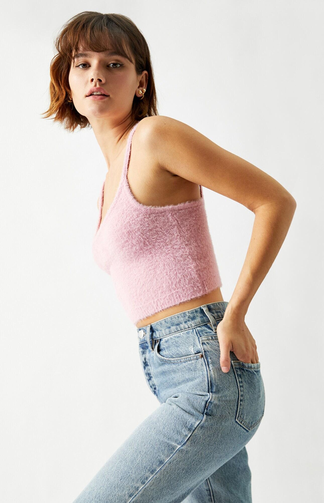 Kendall + Kylie Fuzzy Sweater Tank Top in Pink | Lyst
