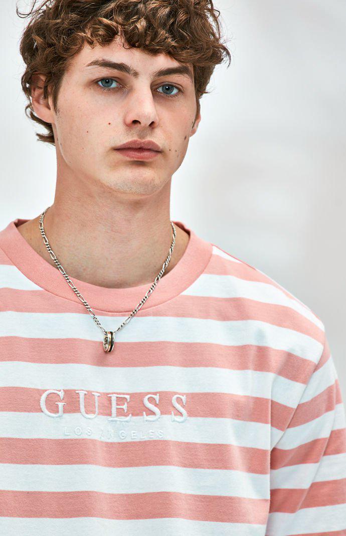 Guess Stream Stripe Pink T-shirt for Men | Lyst