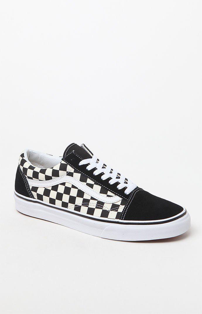 white and black check vans
