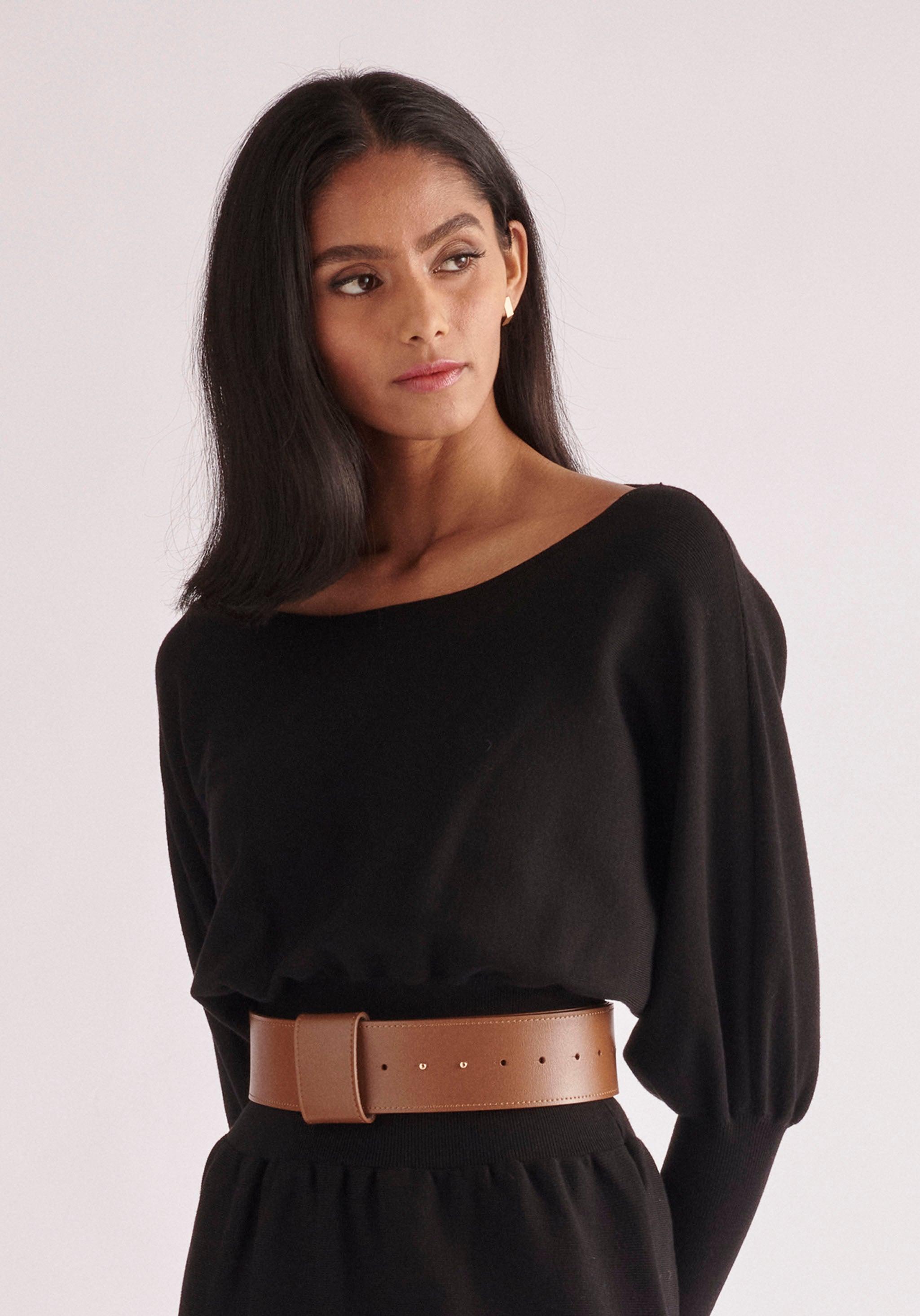Paisie Wide Leather Belt in Black | Lyst