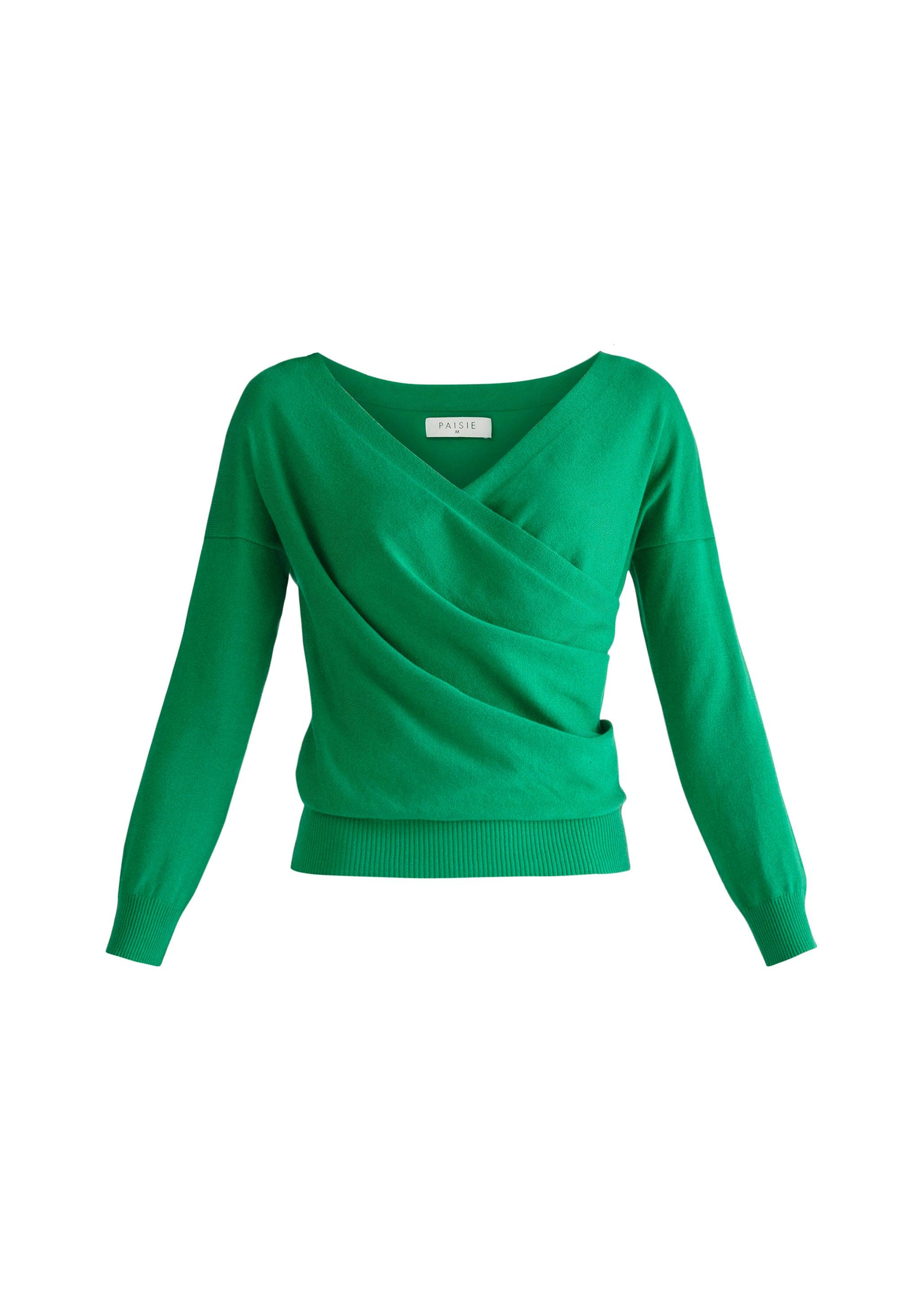 Paisie Knitted Wrap Top With Long Sleeves in Green | Lyst
