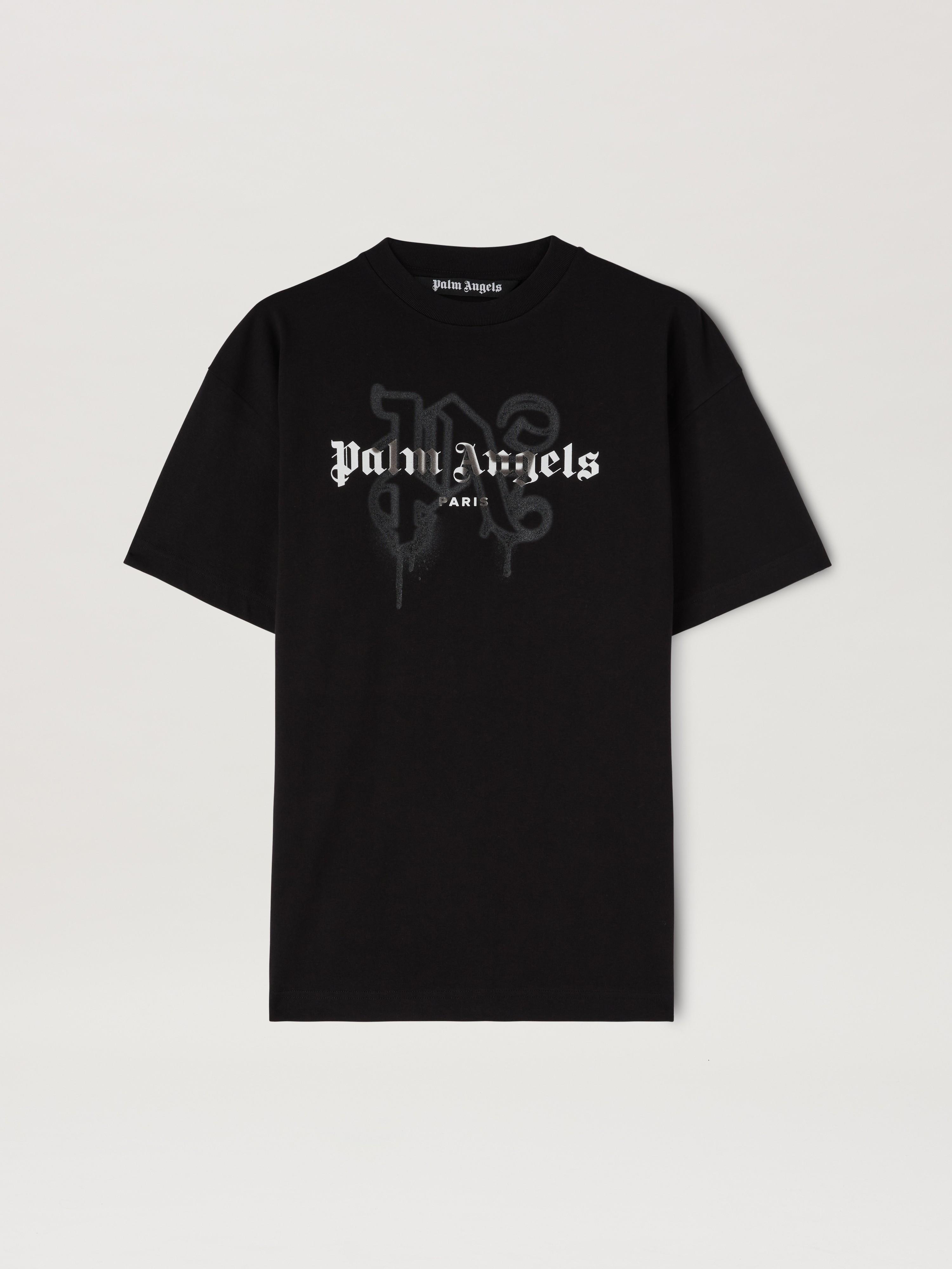 Tシャツ・カットソー PALM ANGELS Men Tops PMAA001S25FAB0011009 Black Palm Angels Men's Neck Logo T-Shirt in Black Palm Angels