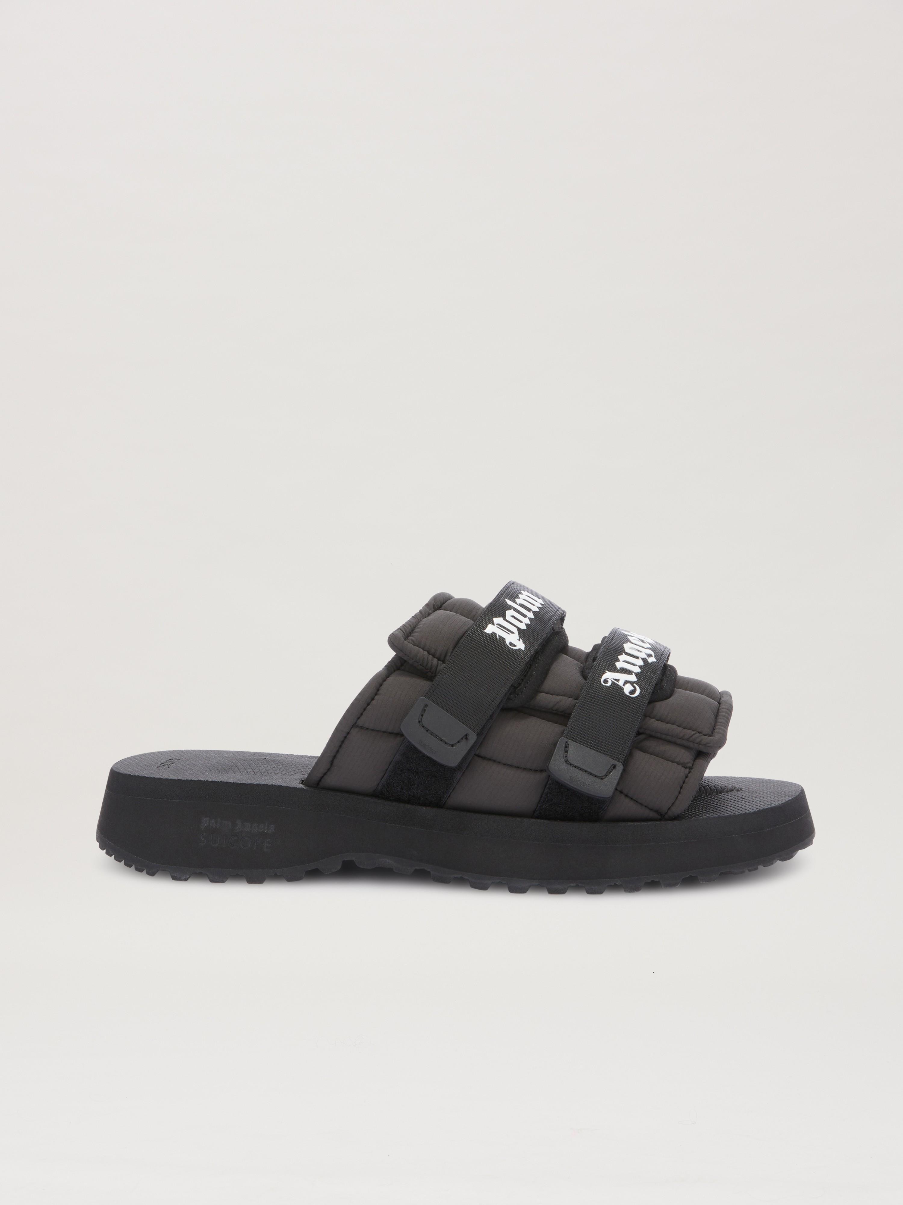 【関税&送料込】Palm Angels Sandal With Logo Palm Angels logo-print Slides | Black | FARFETCH