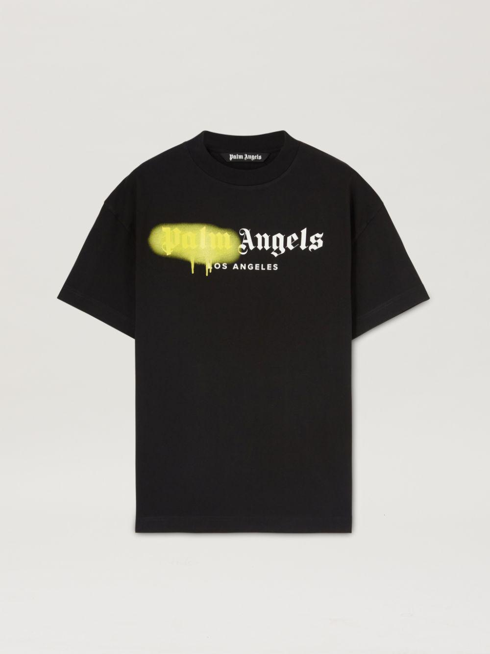 Palm Angels White and Yellow Los Angeles Sprayed T-Shirt Palm Angels