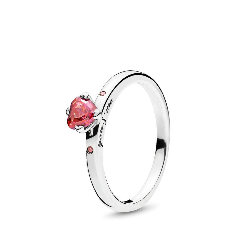 PANDORA Sparkling Red Heart Ring in Pink | Lyst