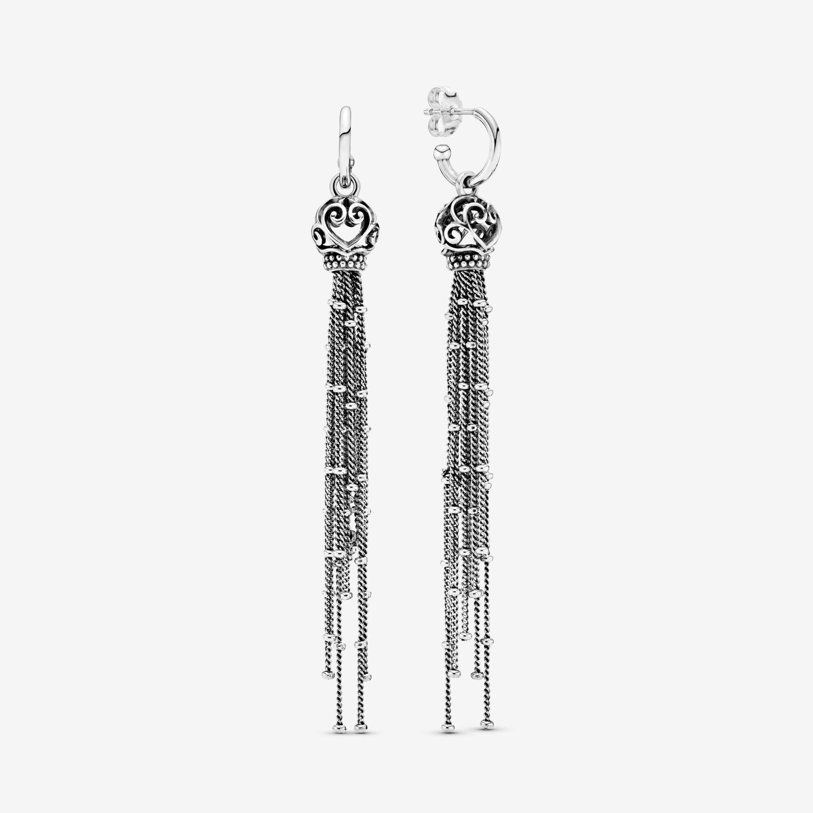 Download PANDORA Ornate Hearts Tassel Dangle Earrings in Silver (Metallic) - Save 50% - Lyst