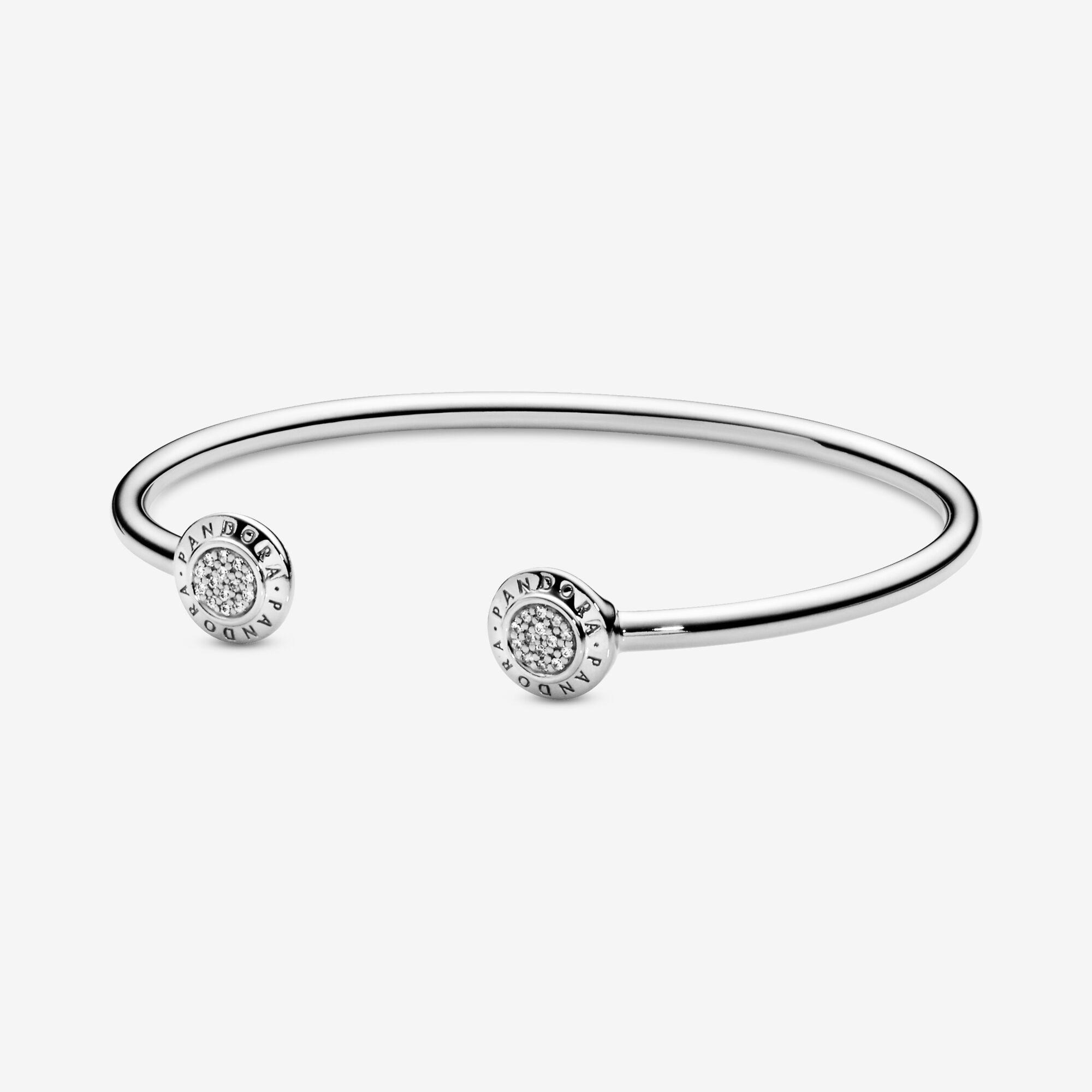 PANDORA Logo Pavé Open Bangle in Metallic | Lyst