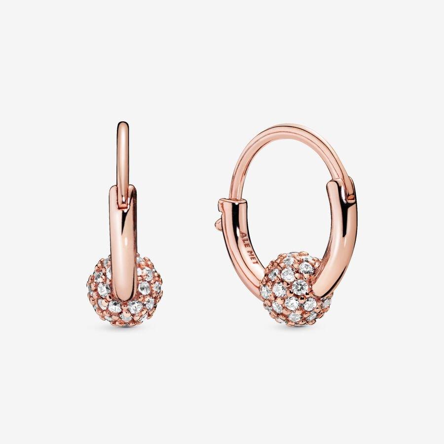 PANDORA Pavé Bead Hoop Earrings | Lyst 