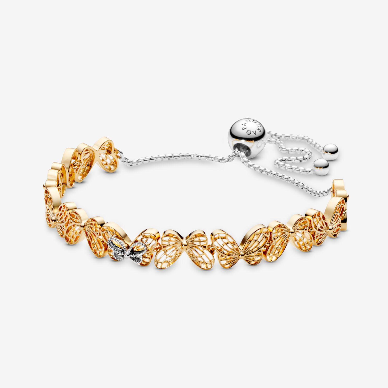PANDORA Openwork Butterfly Slider Bracelet in Silver/Gold (Metallic) - Lyst
