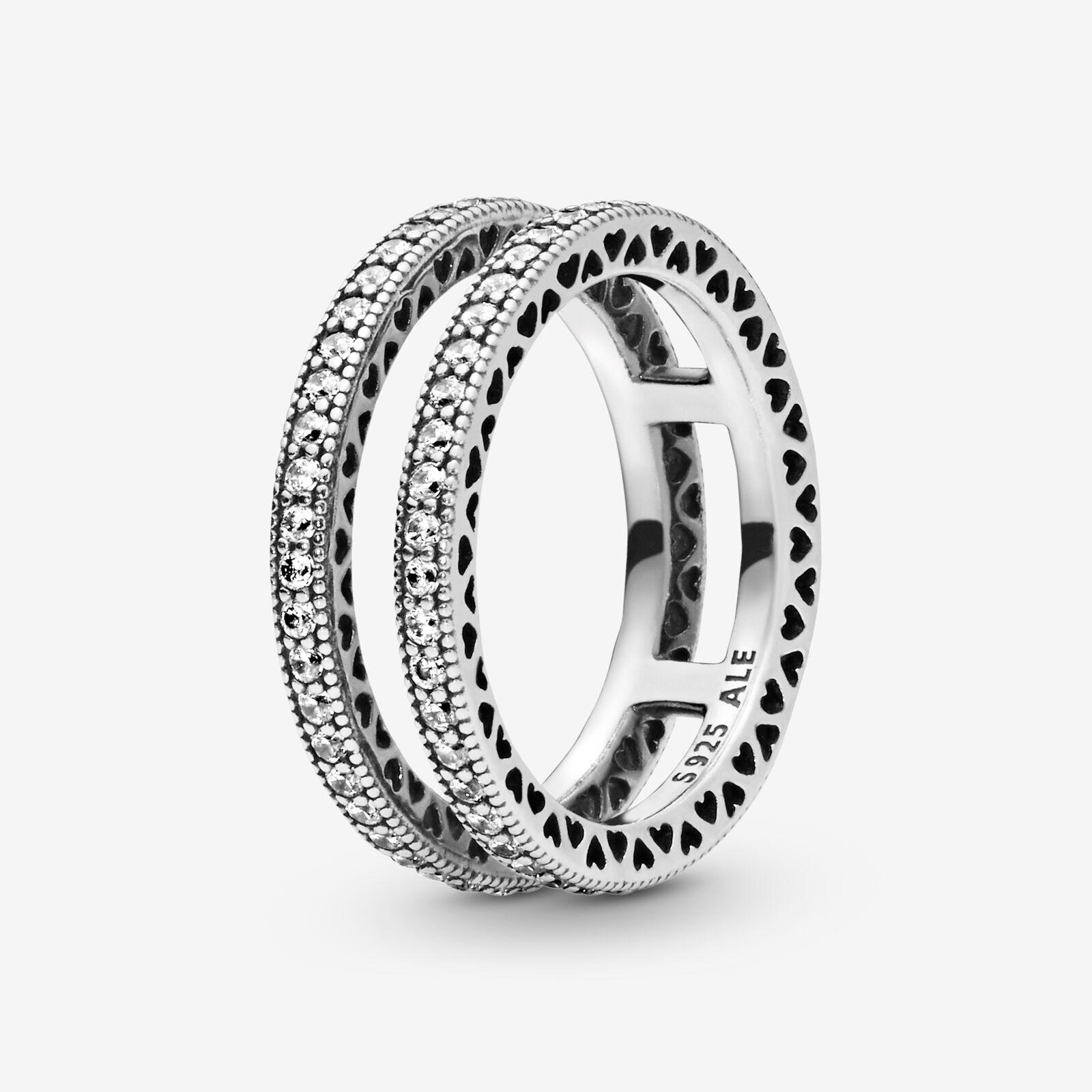 PANDORA Double Sparkle And Hearts Ring in Metallic Lyst