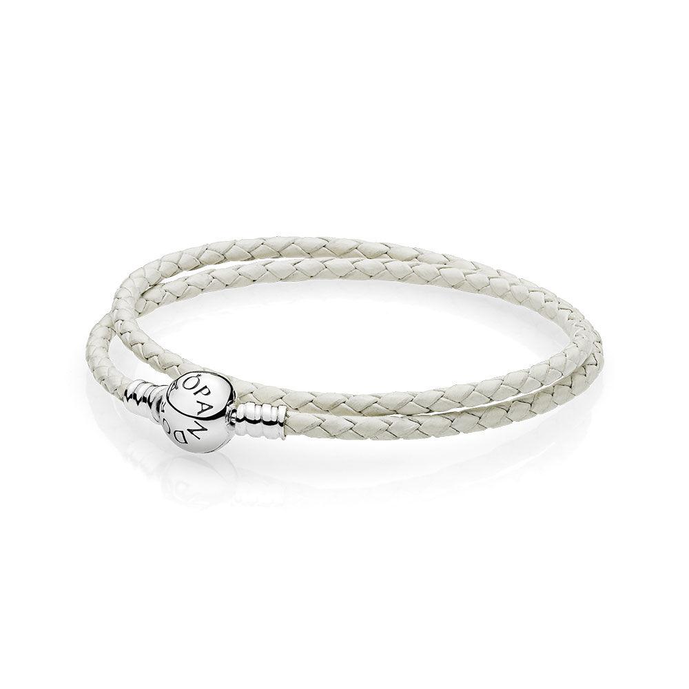 PANDORA Moments Ivory White Double Woven Leather Bracelet | Lyst