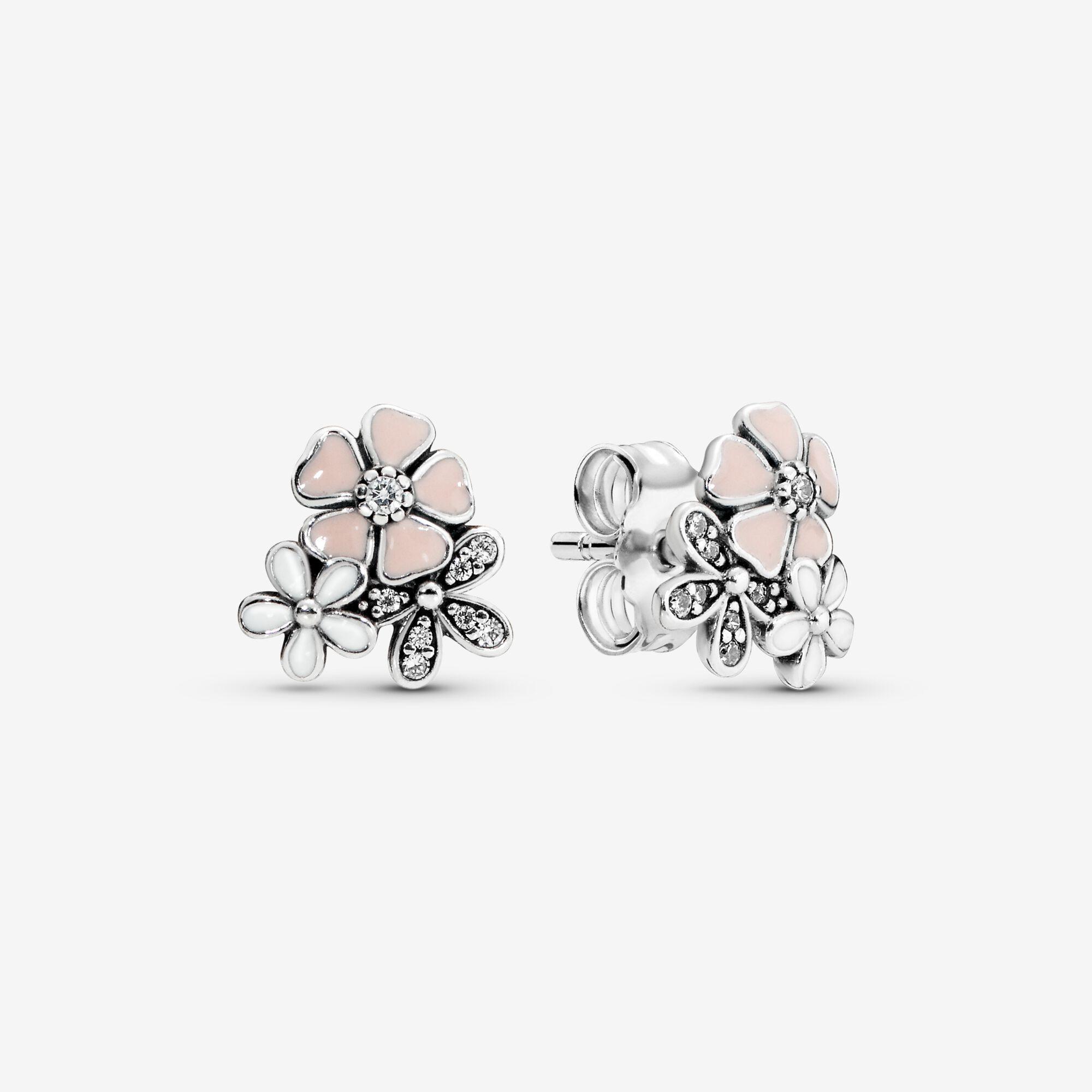 PANDORA Pink Flower Stud Earrings | Lyst