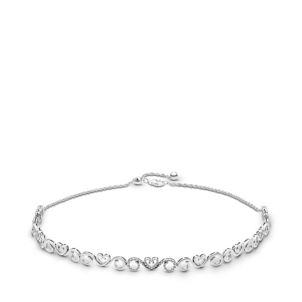 PANDORA Silver Cz Heart Swirls Choker 