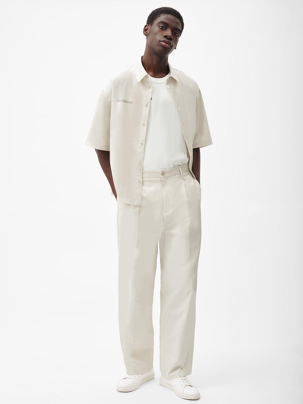 Mens white linen shop shirt and pants