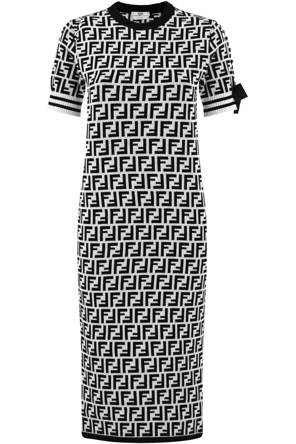 Fendi Synthetic Ff Logo Knit Midi Dress