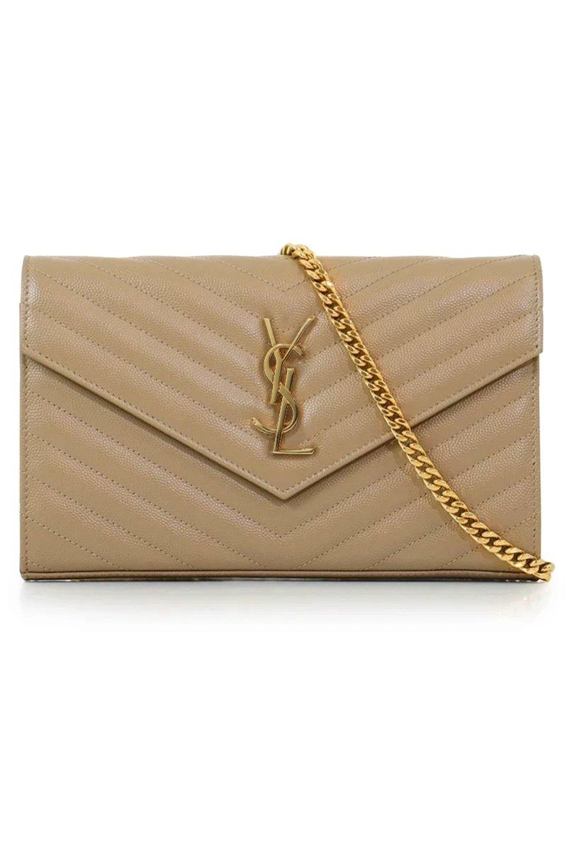 large monogram quilted leather wallet on a chain saint laurent