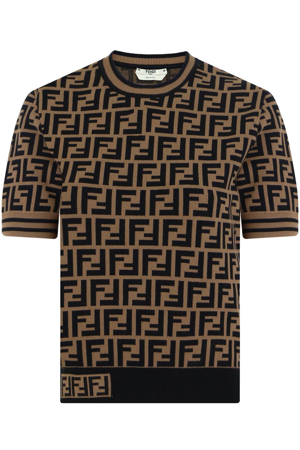 Fendi Synthetic Ff Logo Knit Top S/s Tobacco in Brown - Lyst
