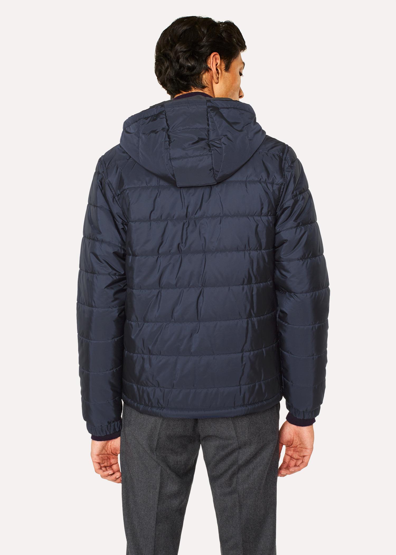 Paul Smith Synthetic Dark Navy Quilted Hooded Jacket With 'artist