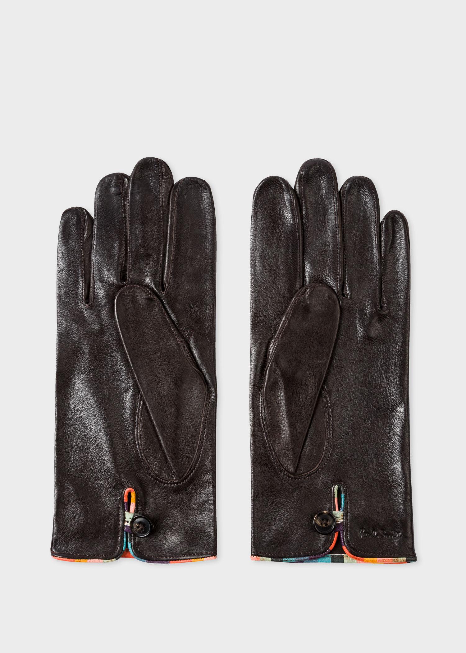 Paul Smith Dark Brown Leather Gloves With 'artist Stripe' Piping for ...
