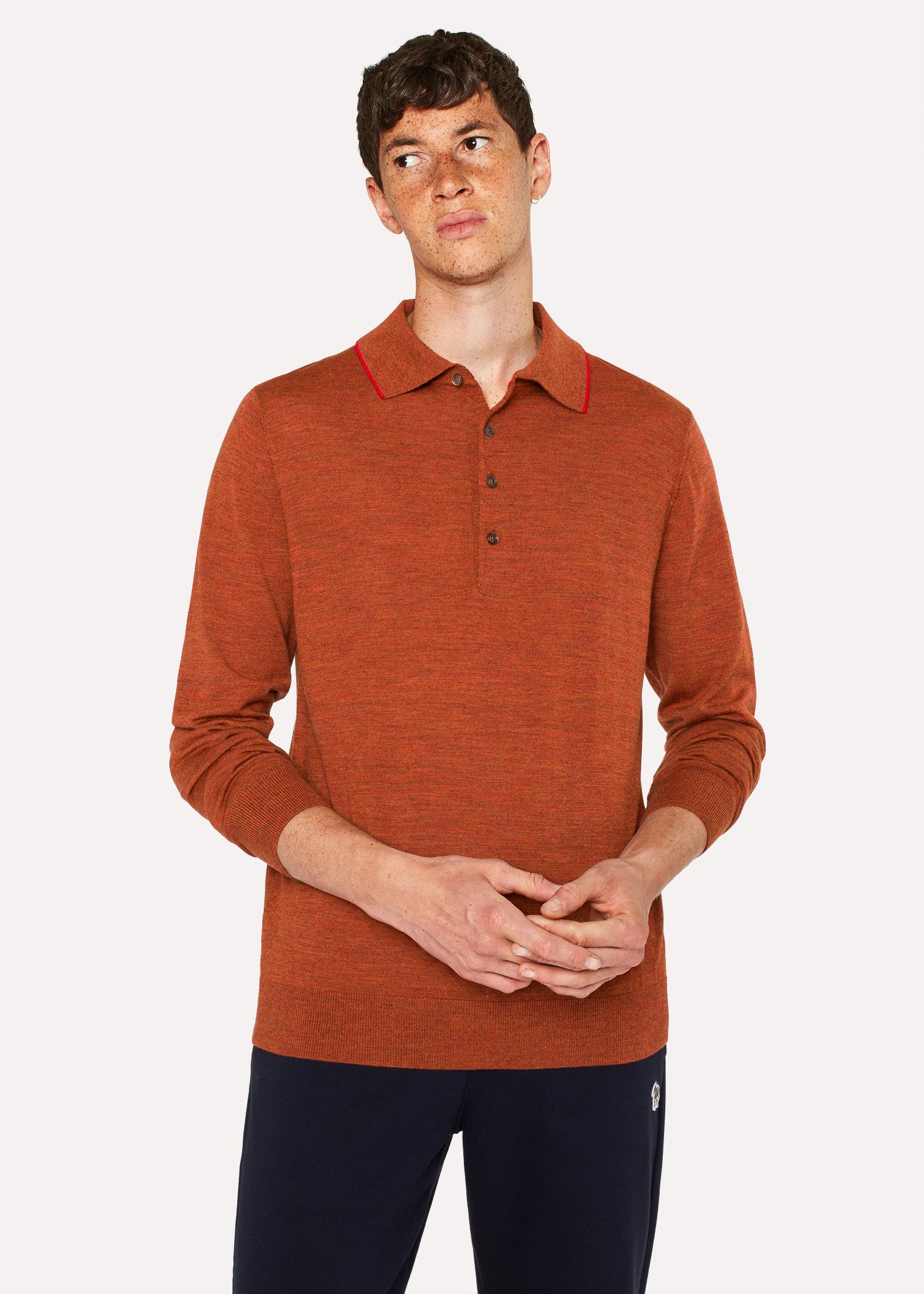 Paul Smith Burnt Orange Merino Wool Long-sleeve Polo Shirt for Men - Lyst