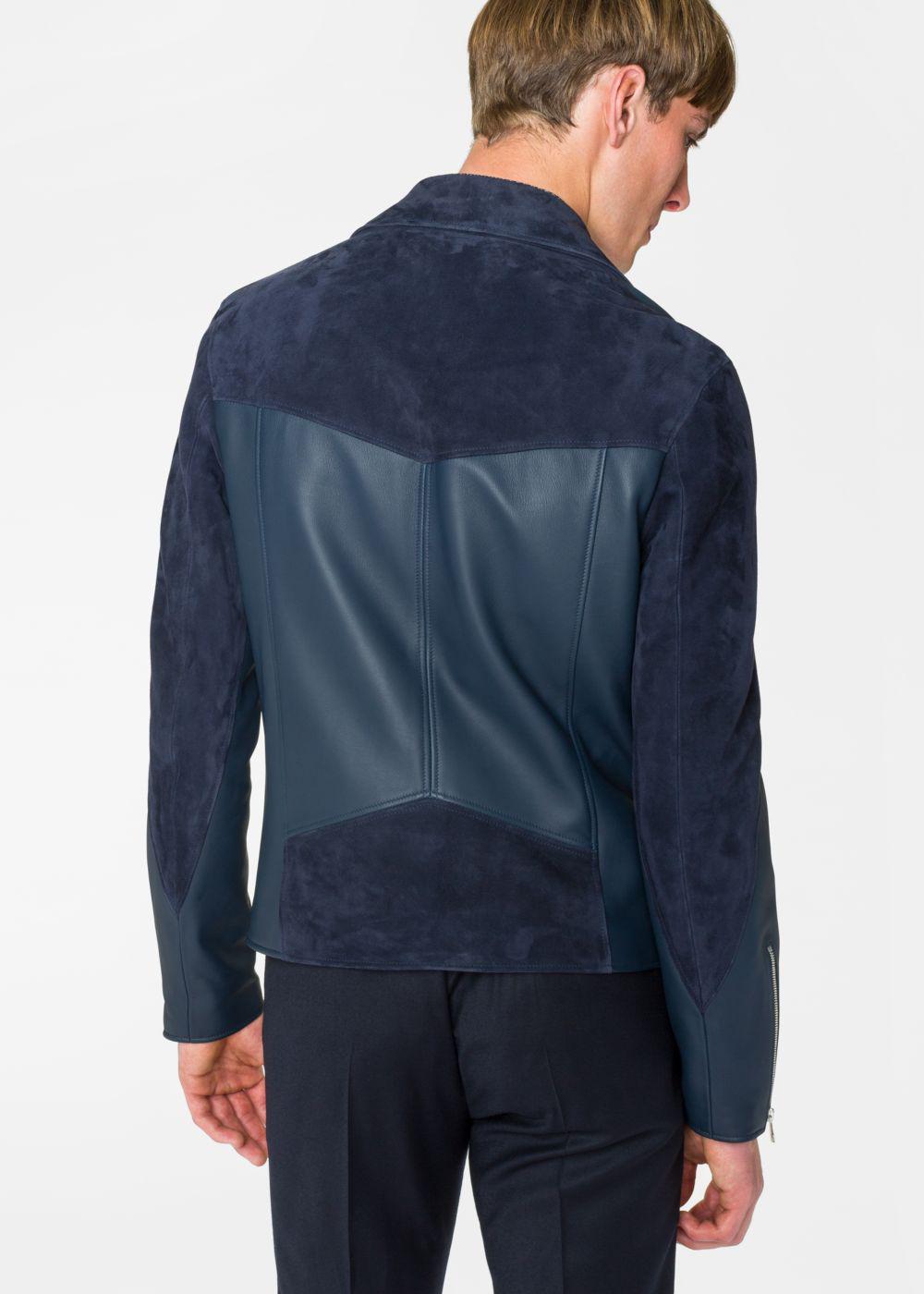 Paul Smith Men's Navy Leather And Suede Biker Jacket in Blue for Men | Lyst