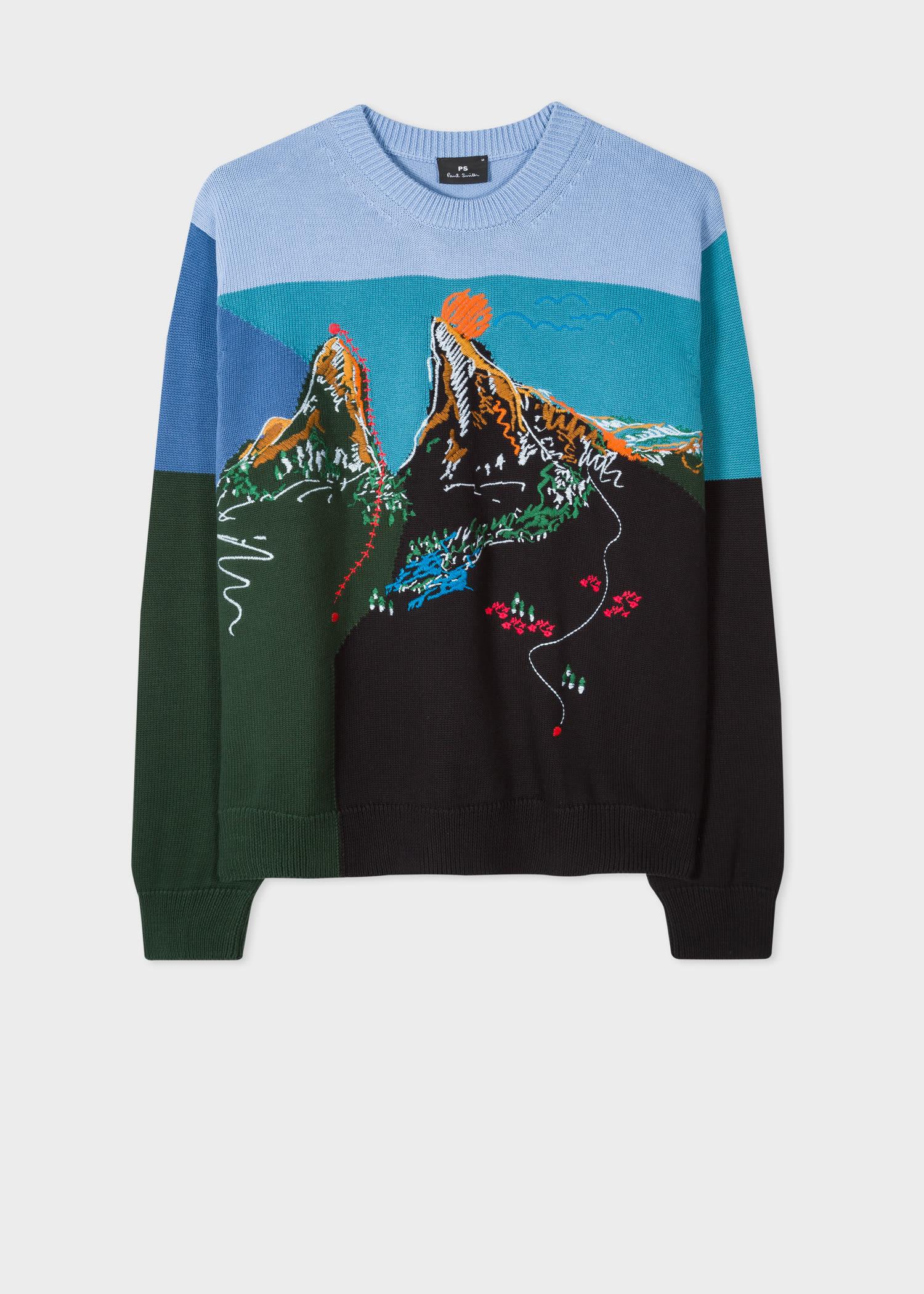 Paul Smith Cotton Embroidered 'mountain' Sweater in Blue for Men - Lyst