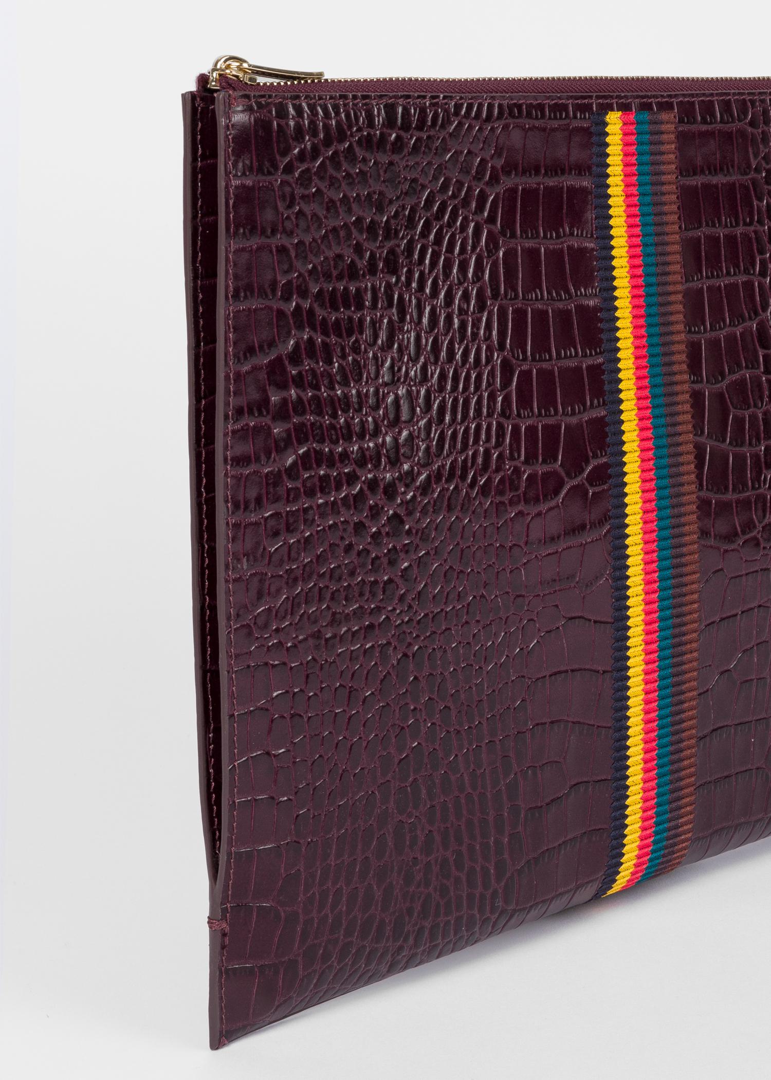Paul Smith Burgundy 'Bright Stripe' Mock-Croc Leather Document Pouch in ...