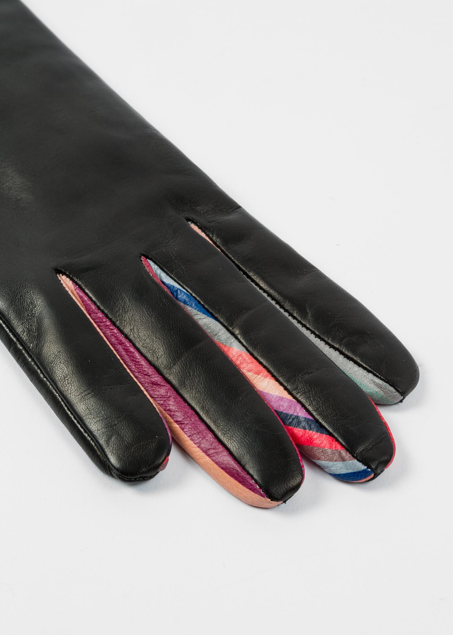 Paul Smith Black Leather 'concertina' Gloves With 'swirl' Piping Lyst