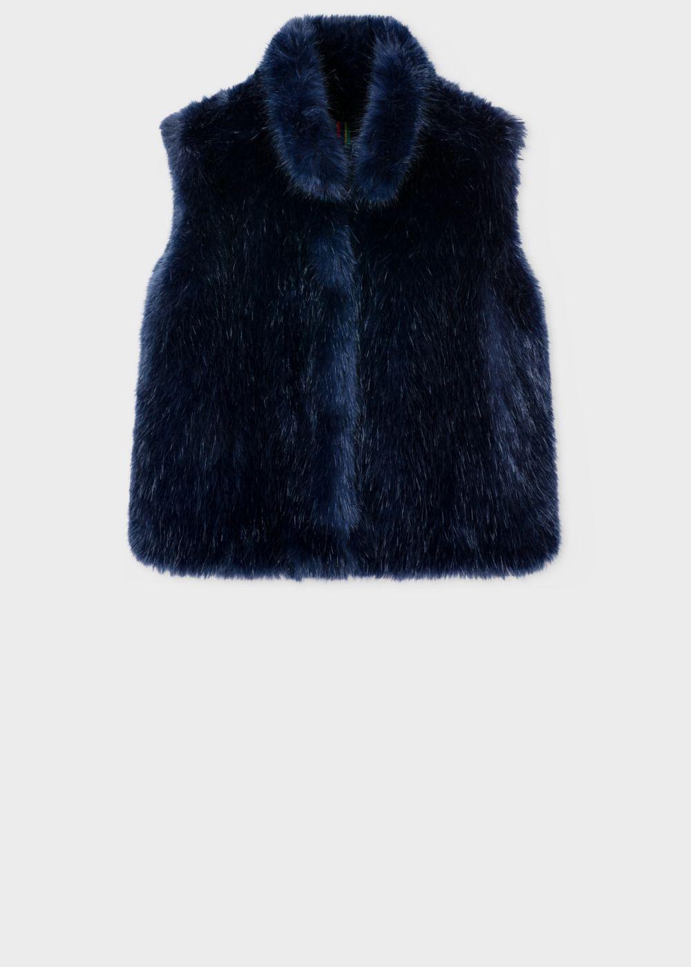 navy fur gilet women's