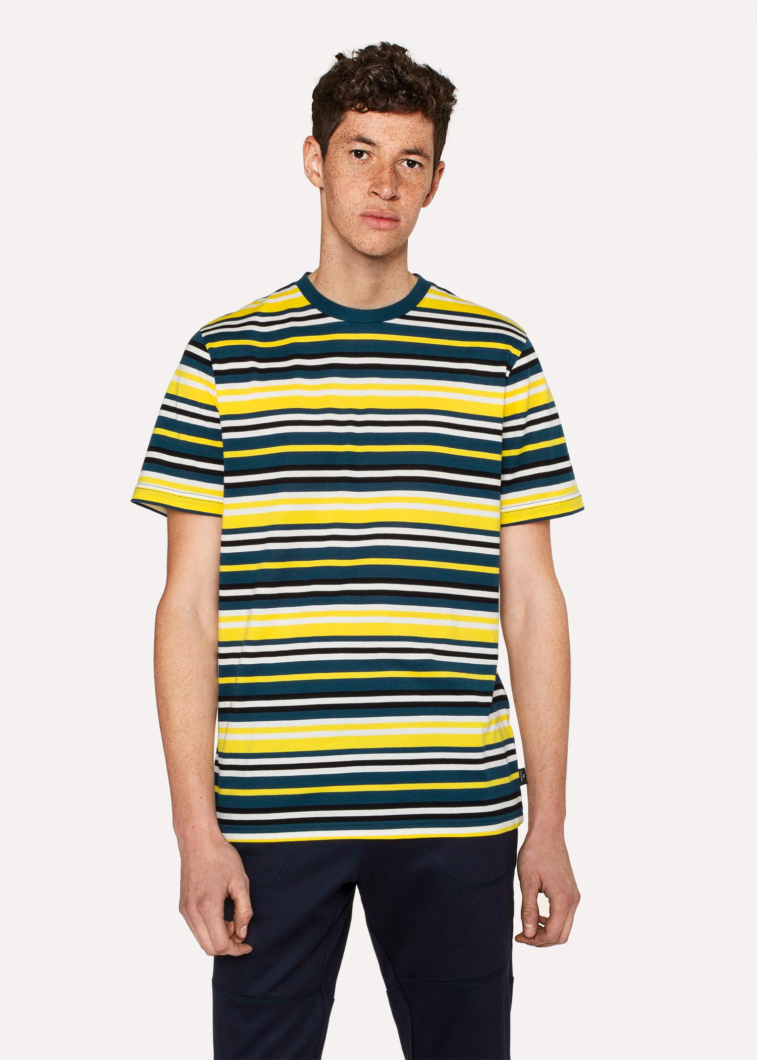 Lyst - Paul Smith Men's Yellow And Slate Blue Stripe T-shirt in Yellow ...