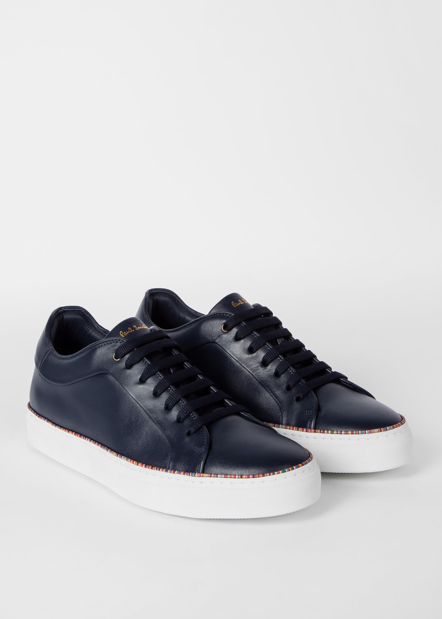 Paul Smith Navy Leather 'basso' Sneakers With 'signature Stripe' Piping ...