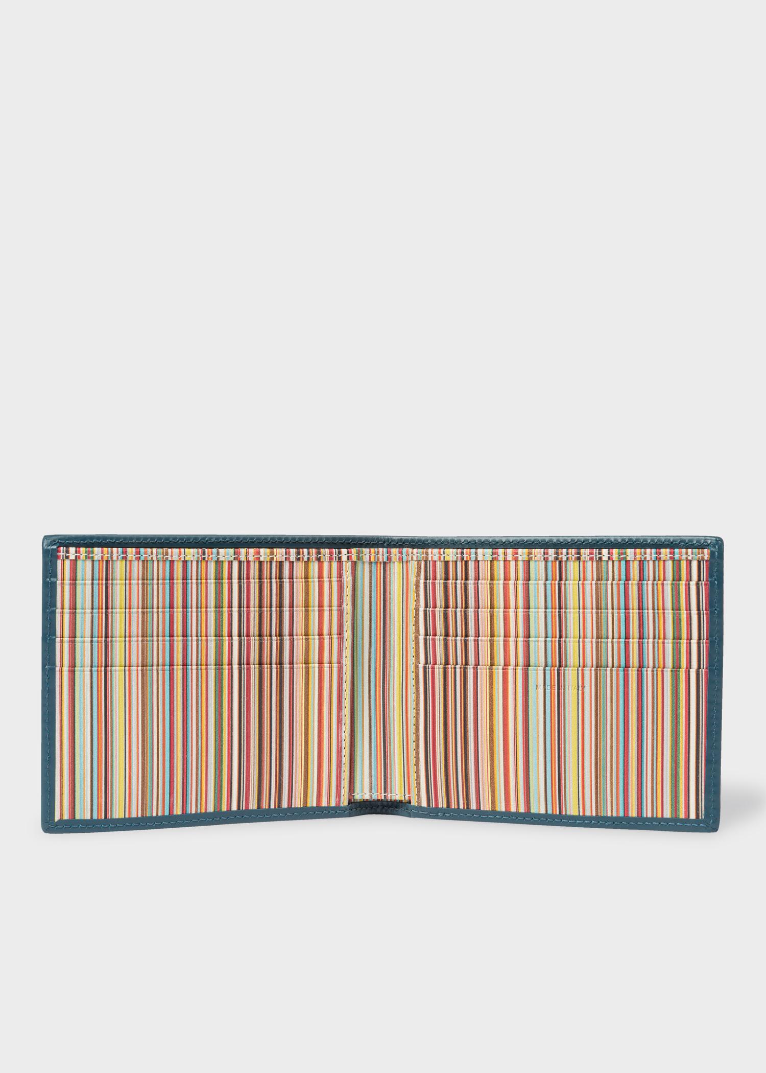 PAUL SMITH /'Signature Stripe/' Insert Teal Blue Leather COIN /& Billfold Wallet
