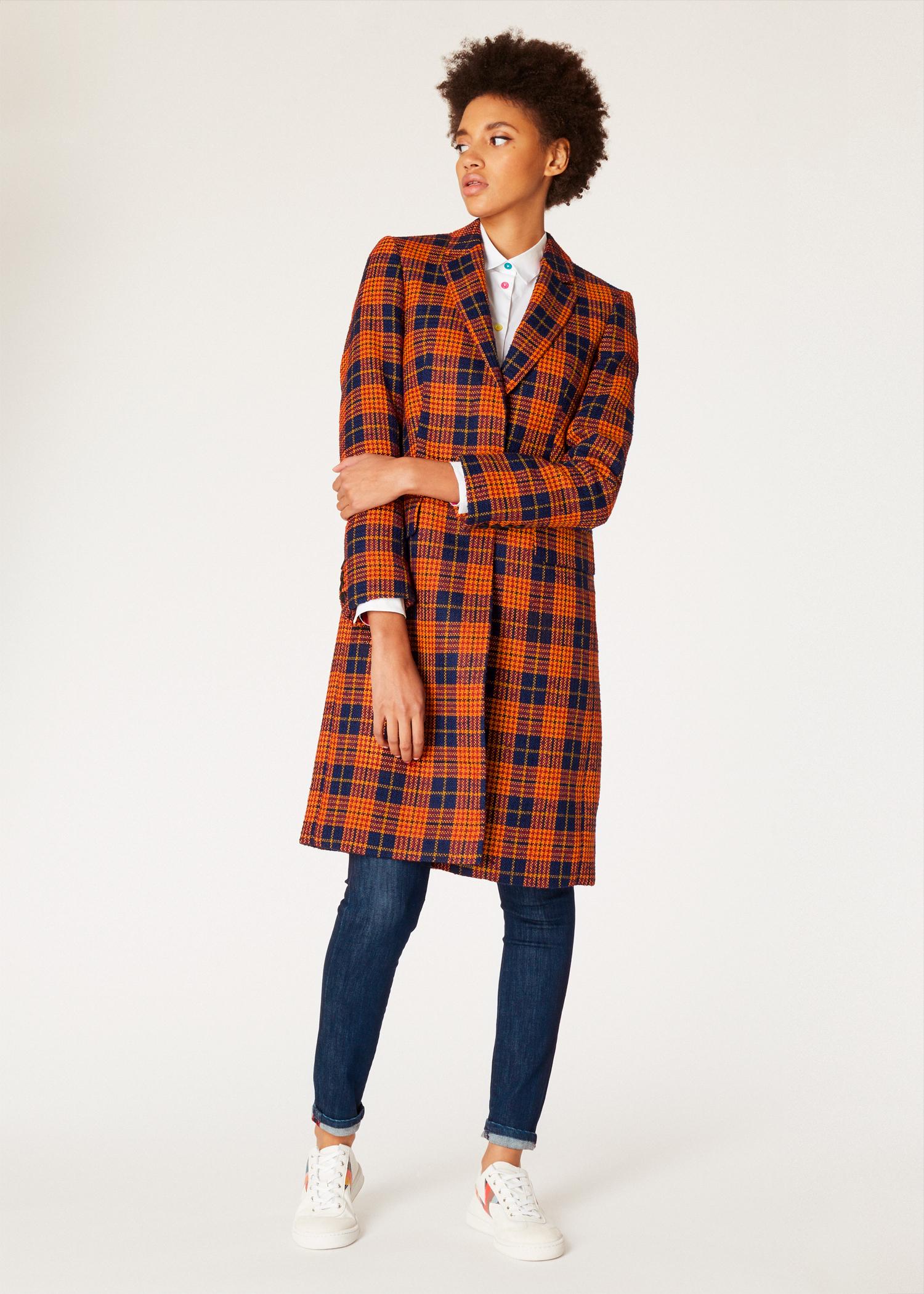 orange check coat
